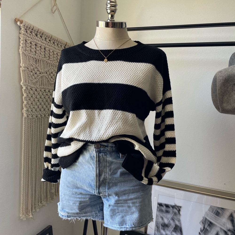 Boutique black and cream striped knit sweater